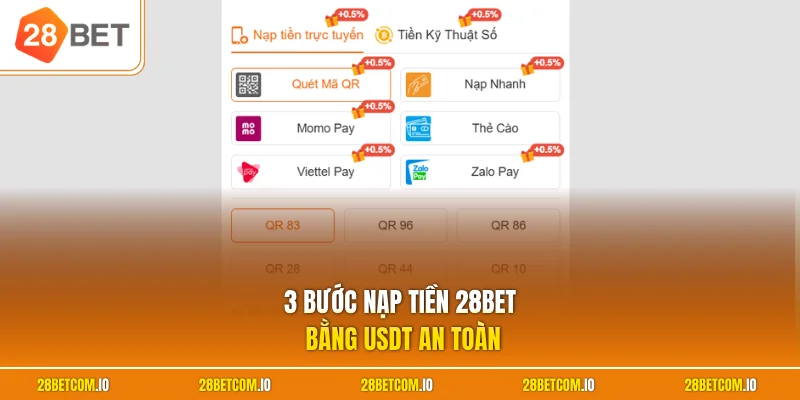 Nạp tiền 28BET 2 3 bước nạp tiền 28BET bằng USDT an toàn